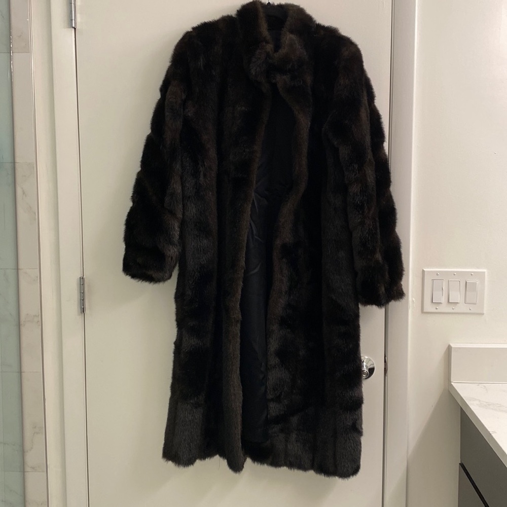 Fabulous Furs full length, espresso brown luxurious faux sable fur coat